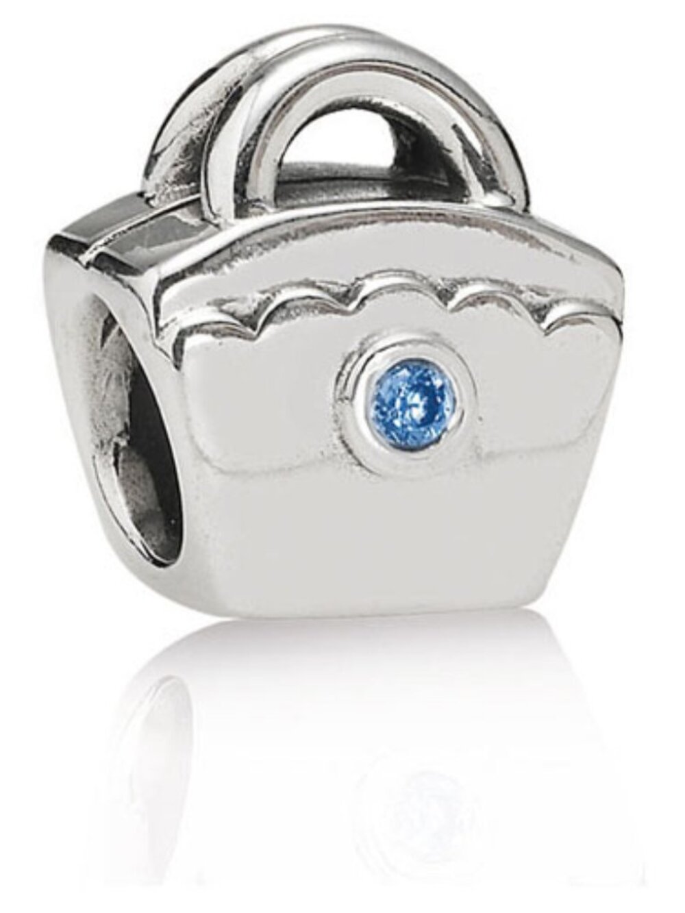 PANDORA Scalloped Purse with Blue CZ Charm Authentic Sterling Silver Shopping